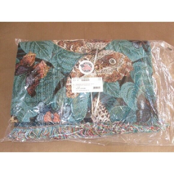 New Butterfly Heavy Afghan Woven Cotton Throw Blanket Gift Butterflies Wings NIP - Picture 2 of 2